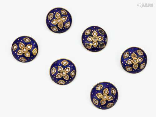 A rarity: 6 Indian wedding jacket buttons decorated with dia...