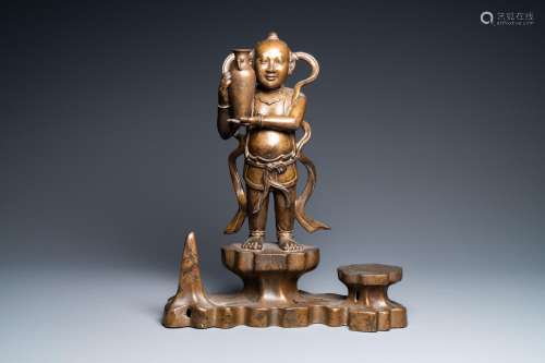 Lot 767: A LARGE CHINESE BRONZE FIGURE OF ONE OF THE HOHO TW...
