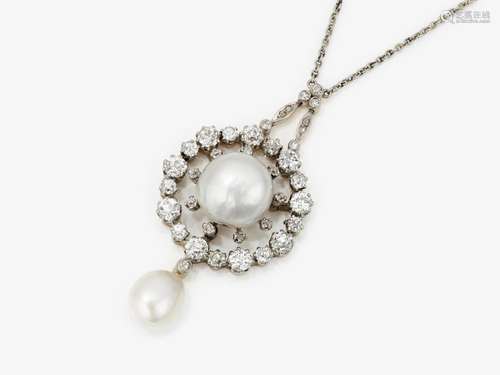 A historical pendant necklace decorated with oriental pearls...