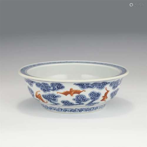 An Underglaze Blue And Copper Red Bats Bowl