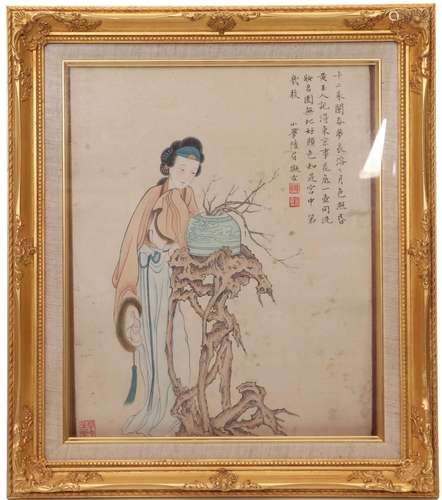 Framed Painting of Long Eliza Signed Lu Xiaoman