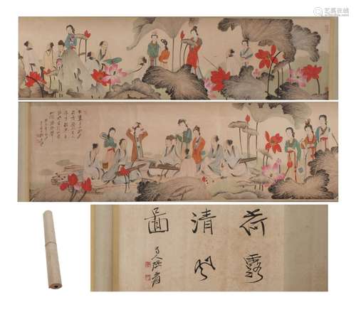 Chinese Handscroll Painting Depicting Figures Story