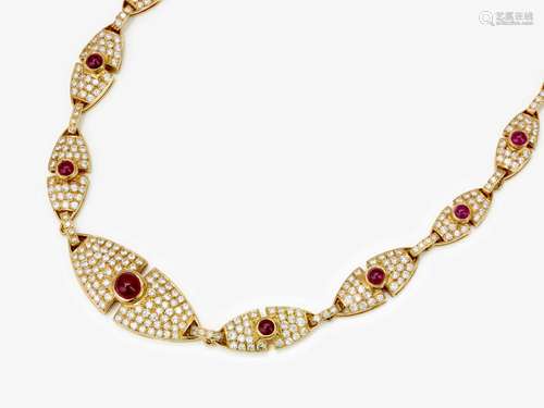 A necklace with rubies and brilliant cut diamonds