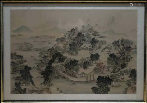 Framed Painting of Landscape With Seal Mark