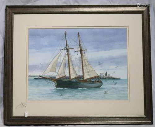 Framed Watercolor Painting Of A Boat, Signed