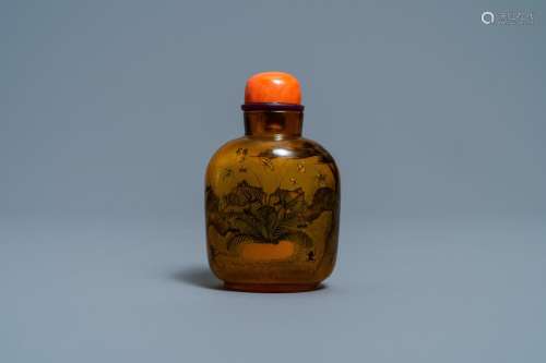Lot 795: A CHINESE INSIDE-PAINTED GLASS SNUFF BOTTLE WITH GR...