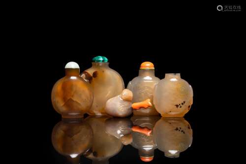 Lot 797: FIVE CHINESE AGATE SNUFF BOTTLES, 19TH C.