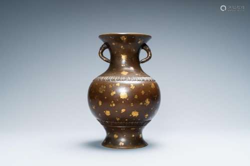 Lot 833: A CHINESE GILT-SPLASHED BRONZE VASE, QIANLONG MARK,...