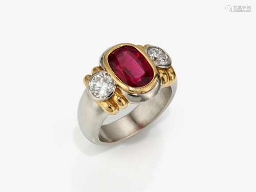 An eternity ring studded with a natural spinel in a red shad...