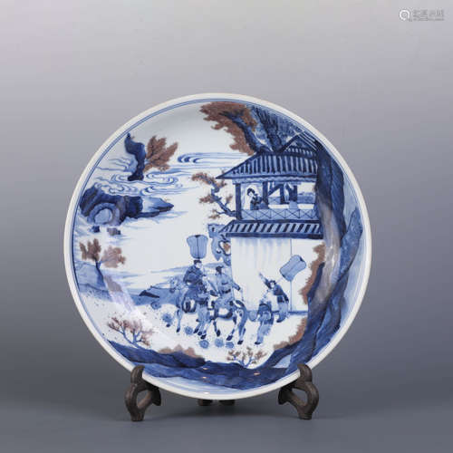 Blue and White Underglazed Red Figures Plate