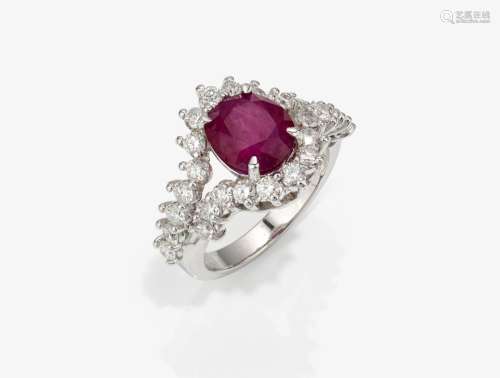 A ring with ruby and brilliant cut diamonds