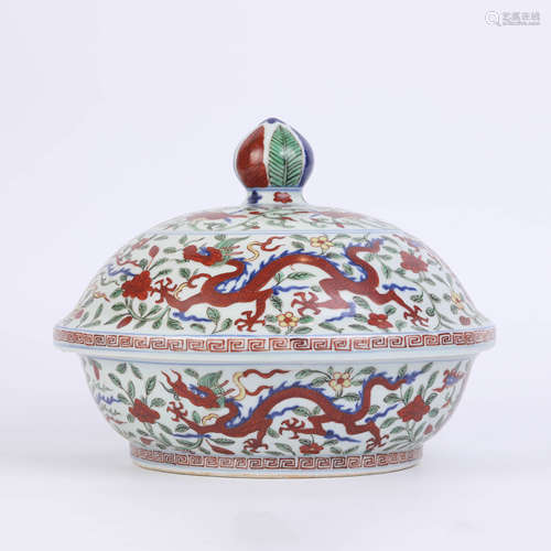 Wucai Underglazed Blue Dragon and Phoenix Bowl and Cover