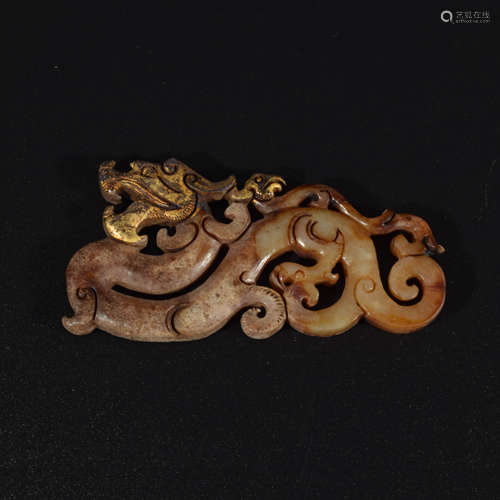 Gilt-Decorated Dragon Jade Bi