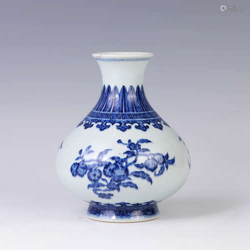 Blue and White Flower and Fruits Bottle Vase