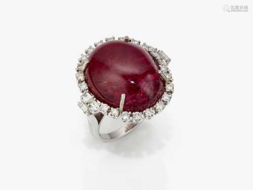 A ring with natural spinel and diamonds