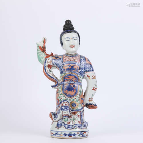 Blue and White Wucai Boy-Shape Ewer