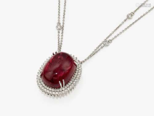 A necklace with tourmaline and brilliant cut diamonds
