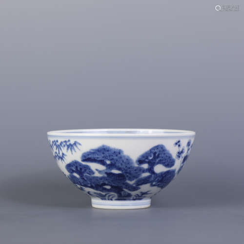 Blue and White Pine, Bamboo, Plum Bowl