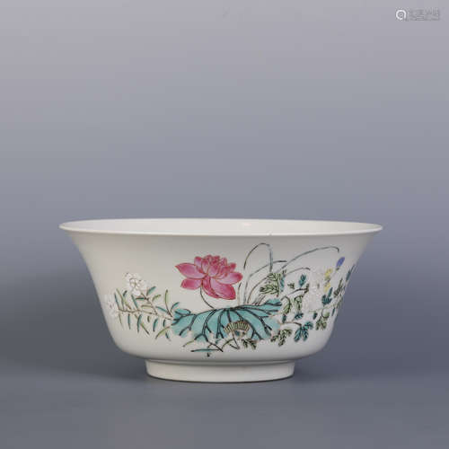 Famille Rose Inscribed Flower Bowl