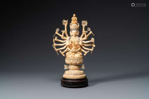 Lot 865: A FINE AND LARGE CHINESE CARVED IVORY FIGURE OF AVA...