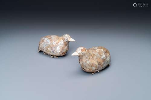 Lot 866: A PAIR OF CHINESE QUAIL-SHAPED MOTHER-OF-PEARL-SET ...