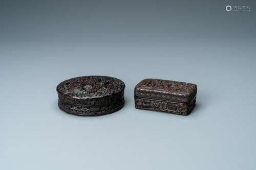 Lot 868: TWO CHINESE CANTON TORTOISE VENEER COVERED BOXES, 1...