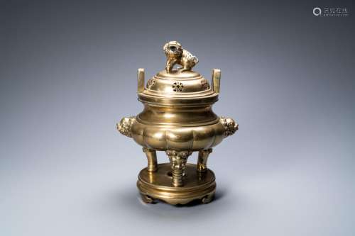 Lot 857: A LARGE CHINESE BRONZE CENSER AND COVER ON STAND, X...