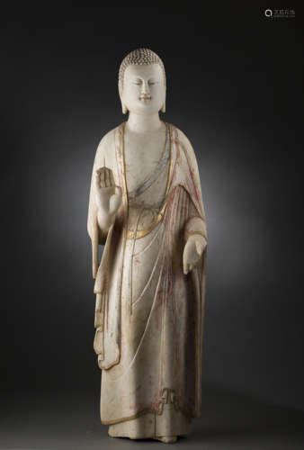 White Marble Colored Buddha Statue