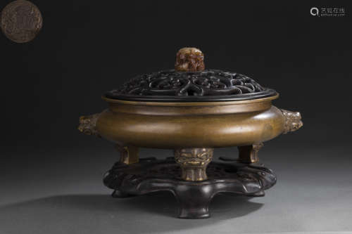 Copper Two Beast Censer from Qing