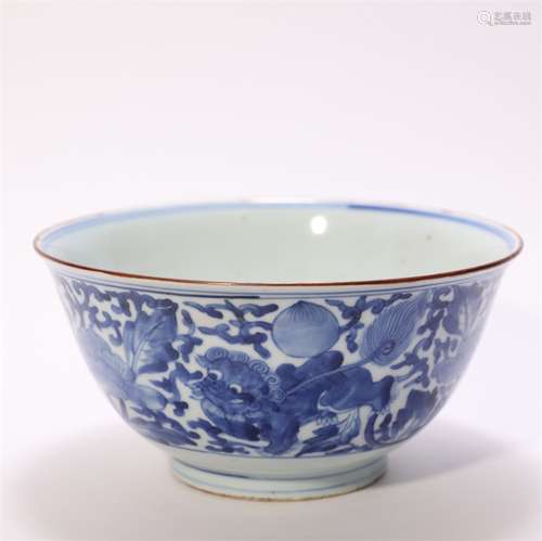 Blue and White Kiln Bowl with QiLin Grain