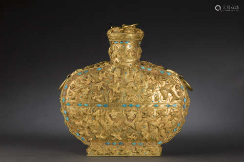 Golden Inlaying Tophus Flat Vase from Qing