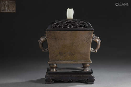 Squared Copper Censer from Qing