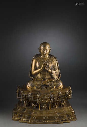 Copper and Golden Tsongkhapa Statue from Ming