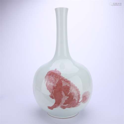 Red Glazed Vase in Lion Grain