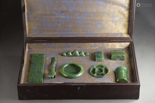 A Set of Green Jade Caligraphy Tool from Qing