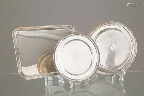 Two 800 silver plates and one tray, gr. 1800 ca.