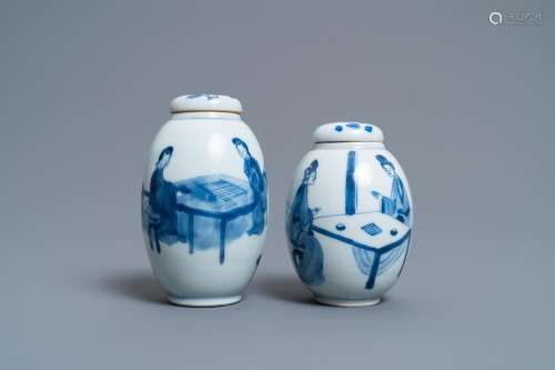Lot 910: TWO CHINESE BLUE AND WHITE TEA CADDIES AND COVERS, ...