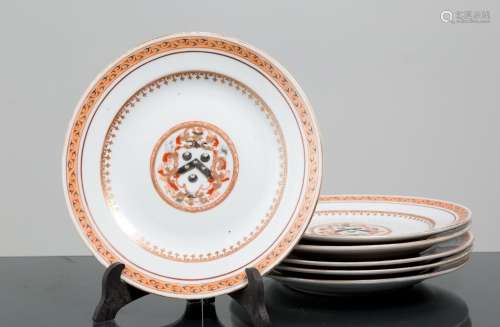 Six porcelain plates with coat of arms. 19th c