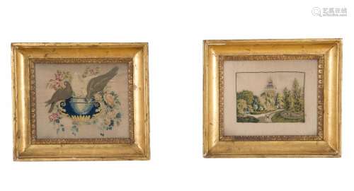 Two small fabric pictures. 19th century
