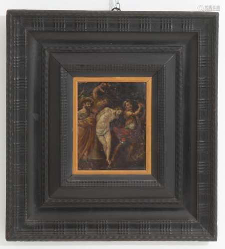 Oil paiting on copper and guillochet frame. 17th c
