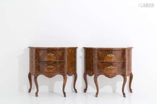 Two wooden small chest of drawers. Ferrara.18th c