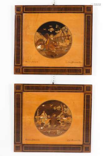 LUIGI MASCARONI. Pair of inlaid wooden panels