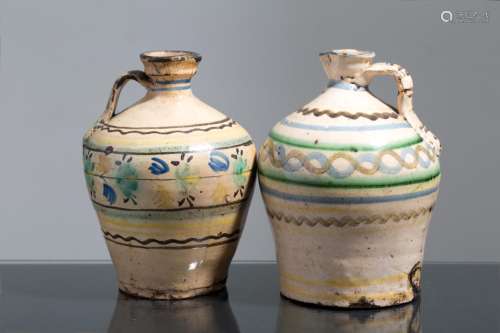 Pair of painted ceramic flasks. Southern Italy