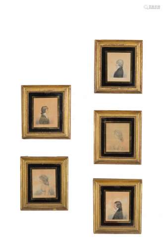 Five miniatures on paper. 19th century