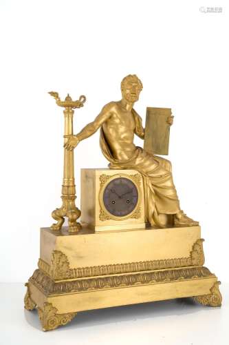 Large,chiseled, gilded bronze table clock. 19th c.