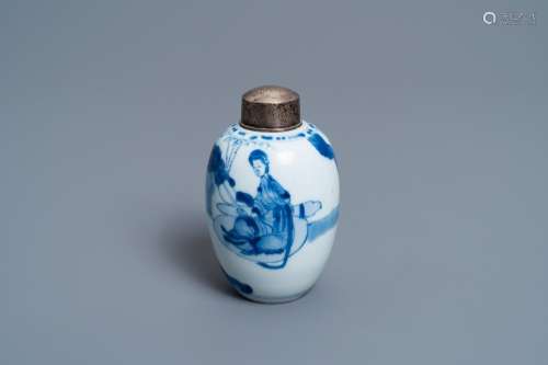 Lot 945: A CHINESE BLUE AND WHITE SILVER-MOUNTED TEA CADDY, ...