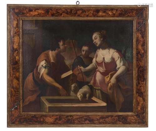 Oil painting on canvas in a frame. 17th century