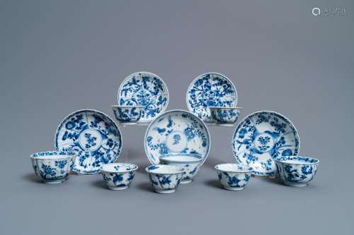 Lot 947: EIGHT CHINESE BLUE AND WHITE CUPS AND FIVE SAUCERS,...