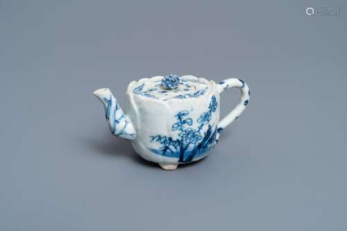 Lot 952: A CHINESE BLUE AND WHITE TRIPOD LOTUS-MOLDED TEAPOT...