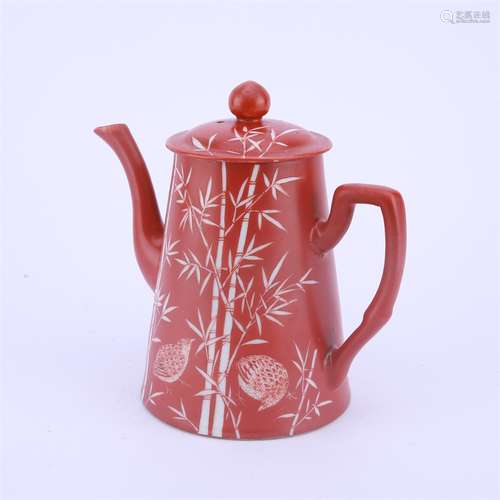 Coral Red Glazed TeaPot